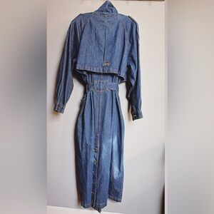 Vintage Sculpted Denim Maxi Trench Coat | Belted | Made in USA | L-XXL
